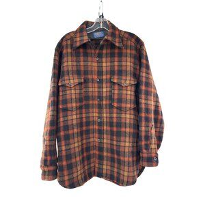 Pendleton Mens Virgin Wool Plaid Outdoor Jacket L Orange & Black USA FLAW READ